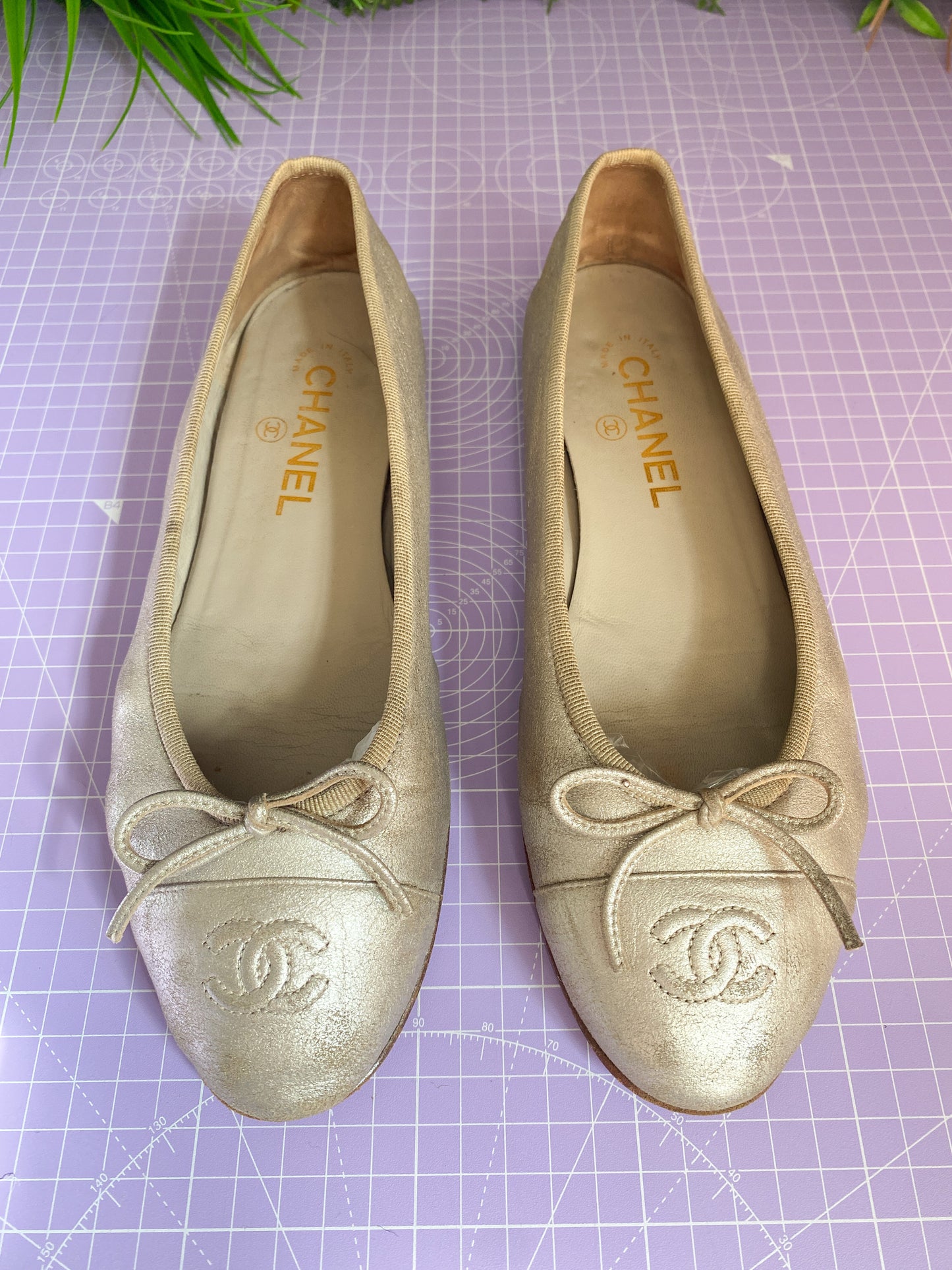 Chanel Ballet Flats Soft Metallic Silver 38.5C/5