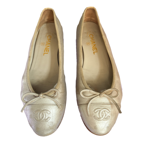 Chanel Ballet Flats Soft Metallic Silver 38.5C/5