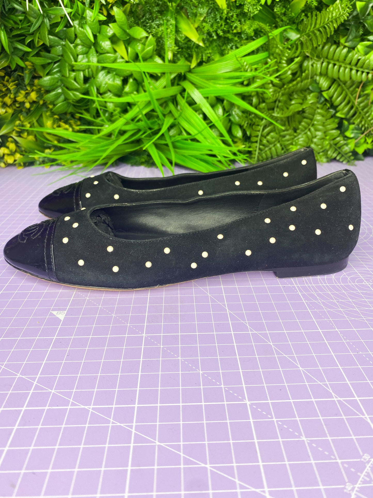 Chanel Ballet Flats Black Suede Pearls