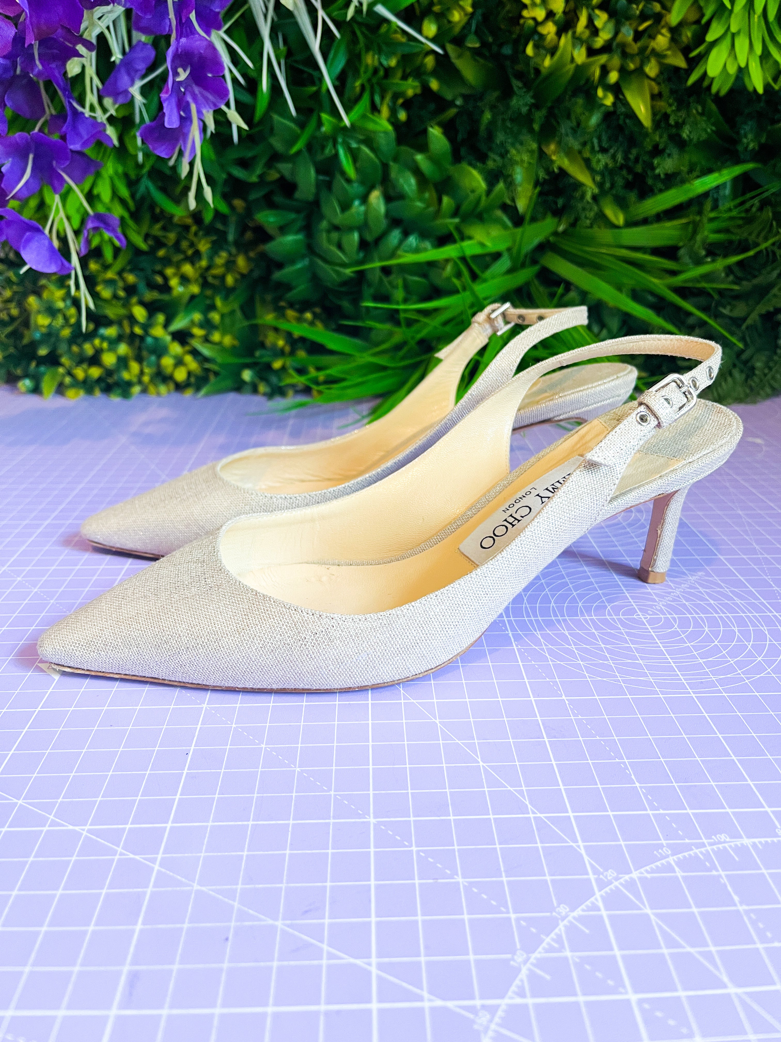 Jimmy Choo Erin Slingbacks natural/silver 37/4