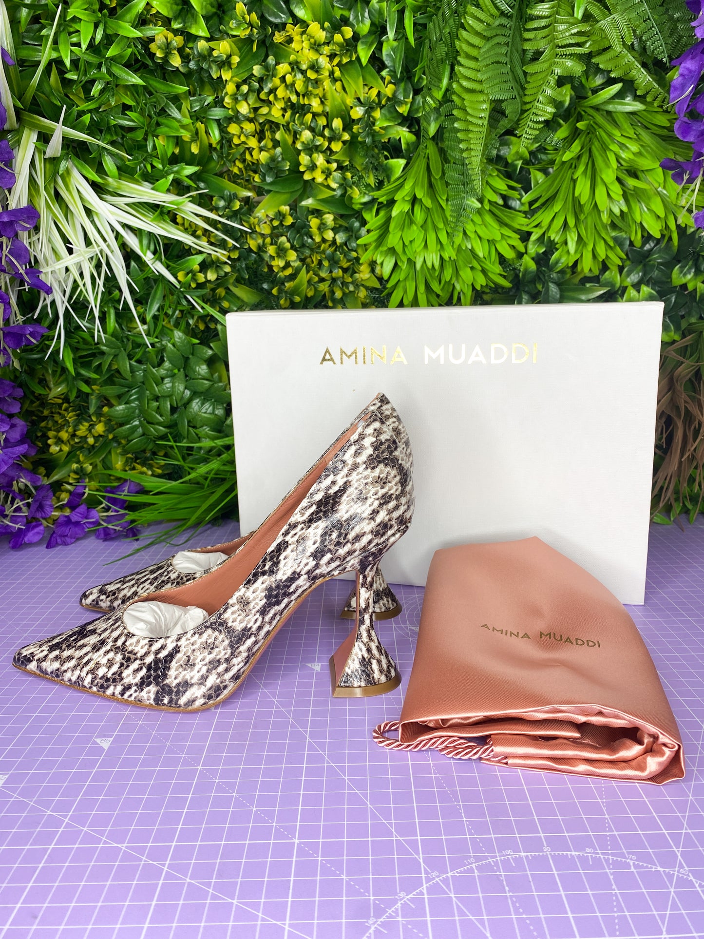 Brand New Amina Muaddi Ami Leather Pumps Safari Snake (Current Season) 37.5/4.5