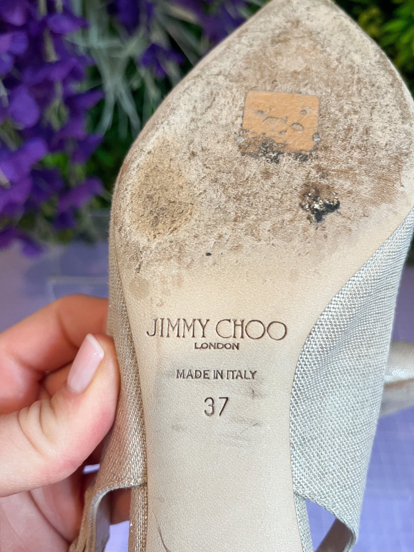 Jimmy Choo Erin Slingbacks natural/silver 37/4