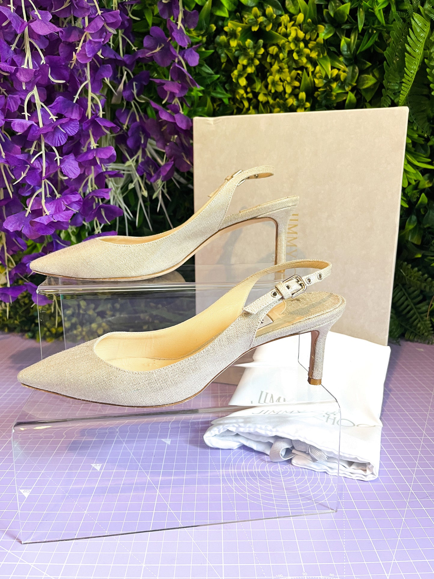 Jimmy Choo Erin Slingbacks natural/silver 37/4