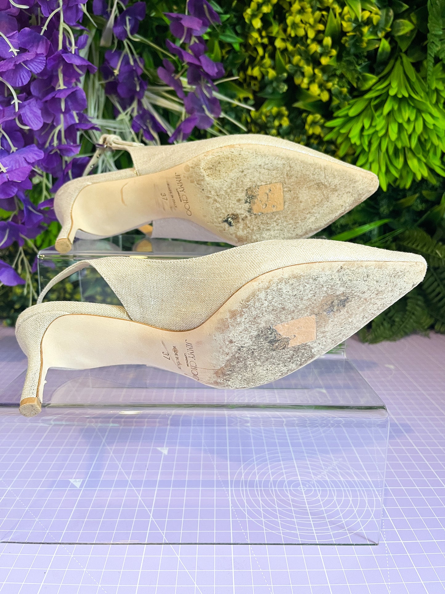 Jimmy Choo Erin Slingbacks natural/silver 37/4