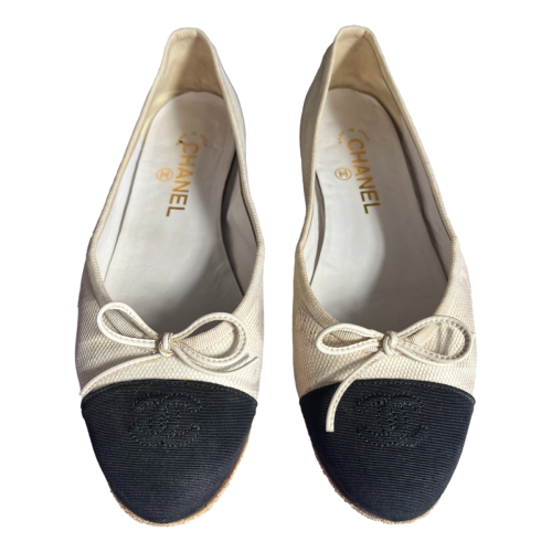 Chanel Ballet Flats in Beige Black 38C/5