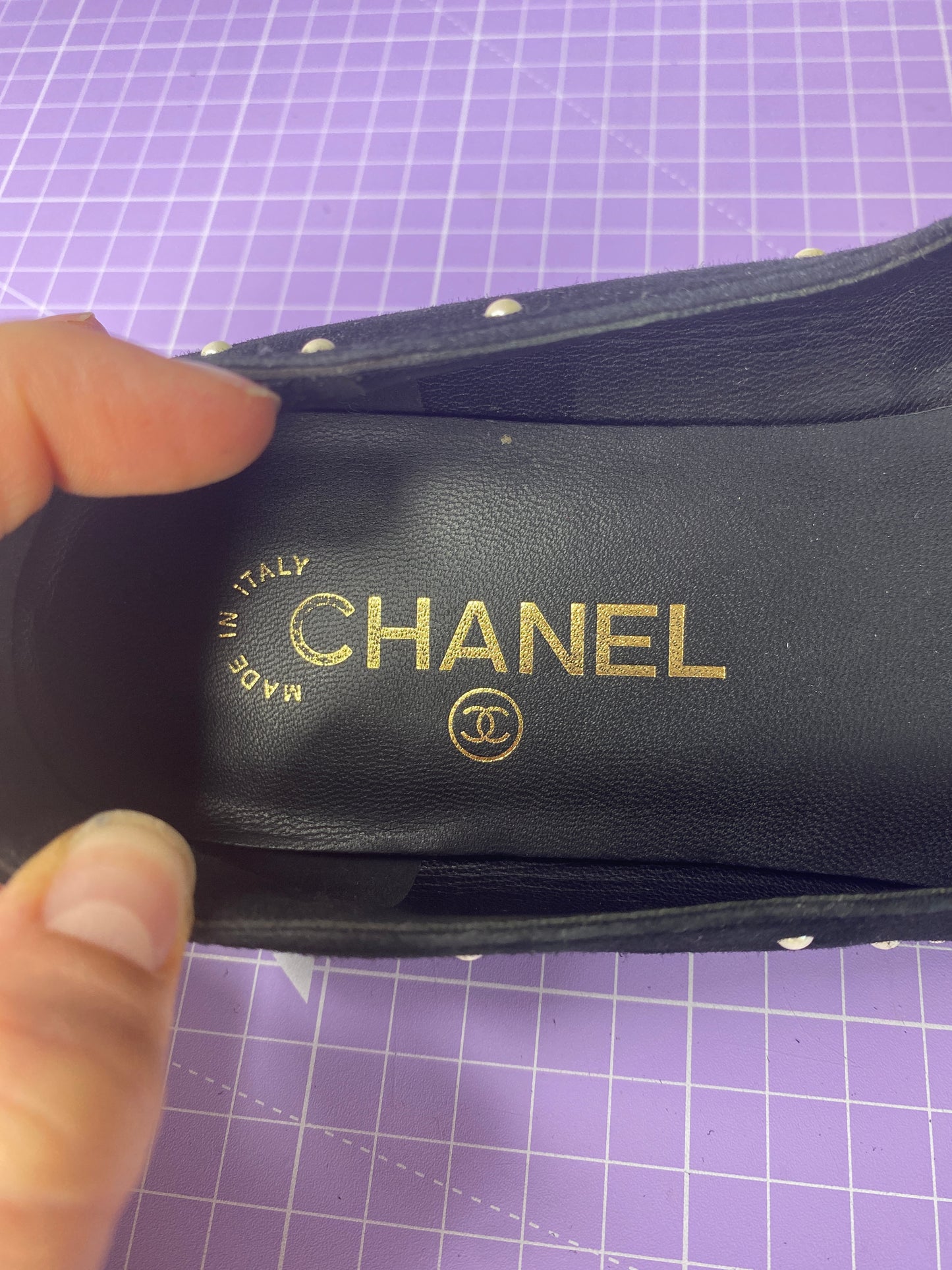 Chanel Ballet Flats Black Suede Pearls