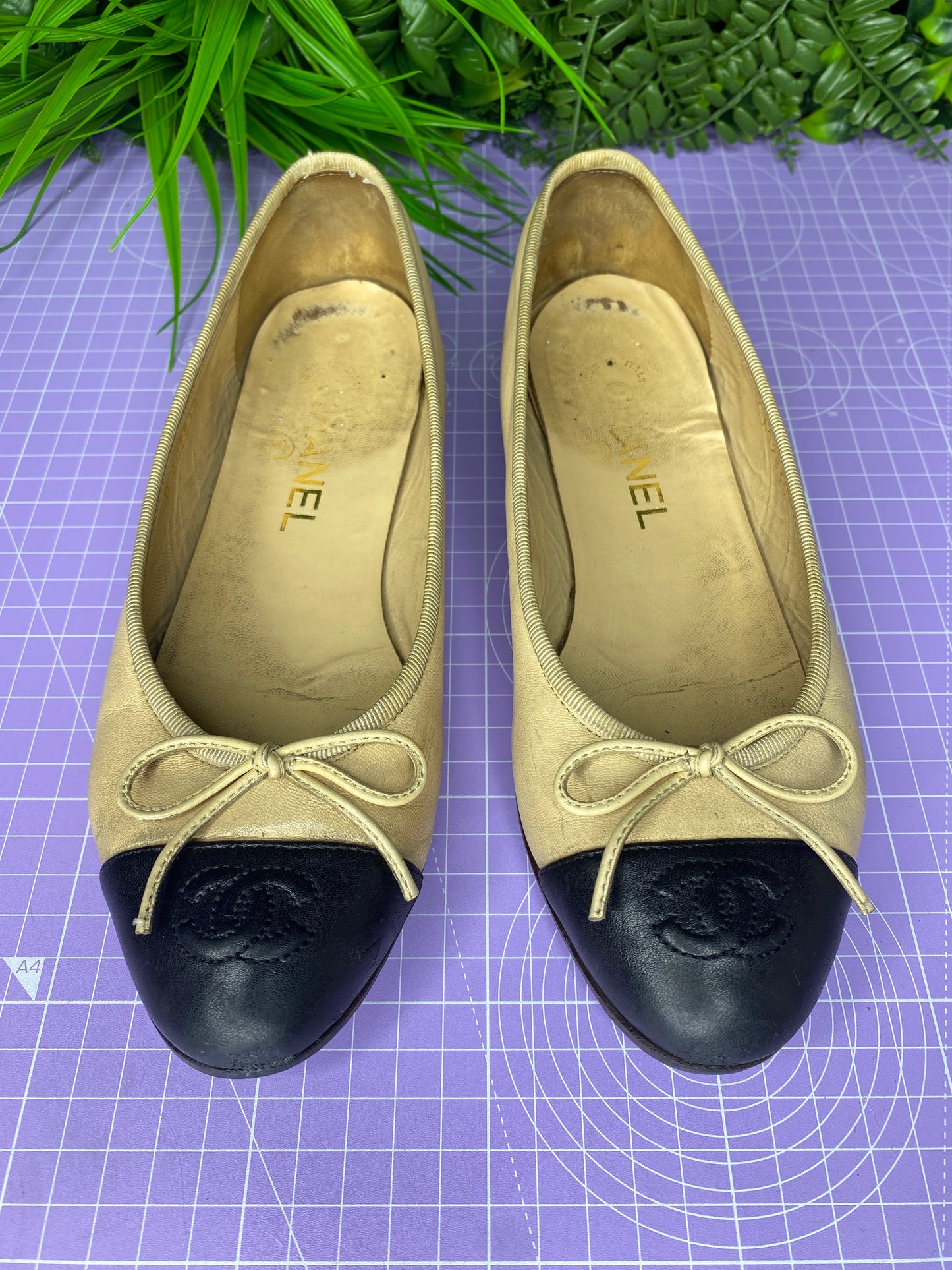 Chanel Ballet Flats Beige/Black 36.5/UK3.5