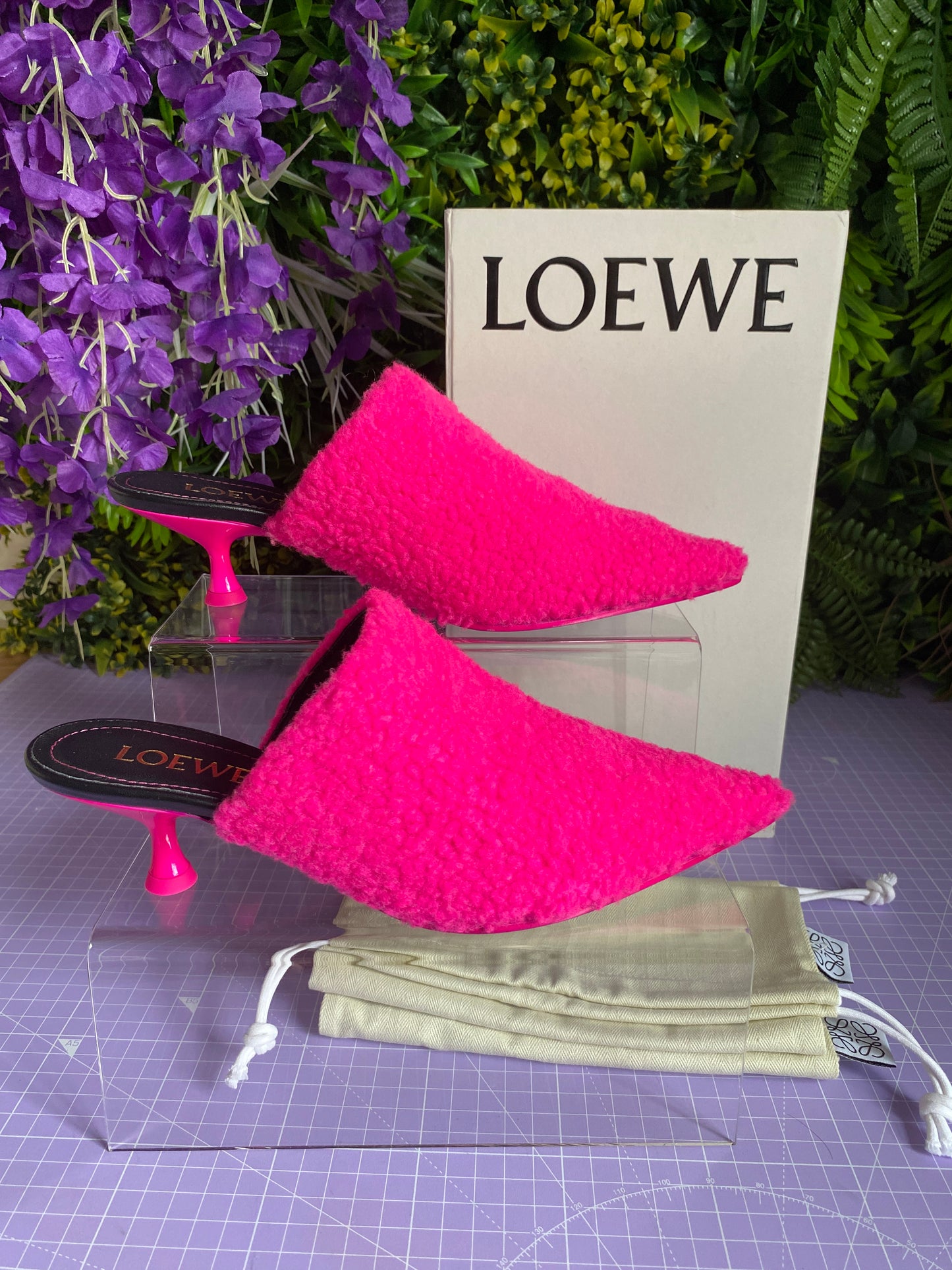 Brand New Neon Pink Shearling Kitten Heels 37/UK 4