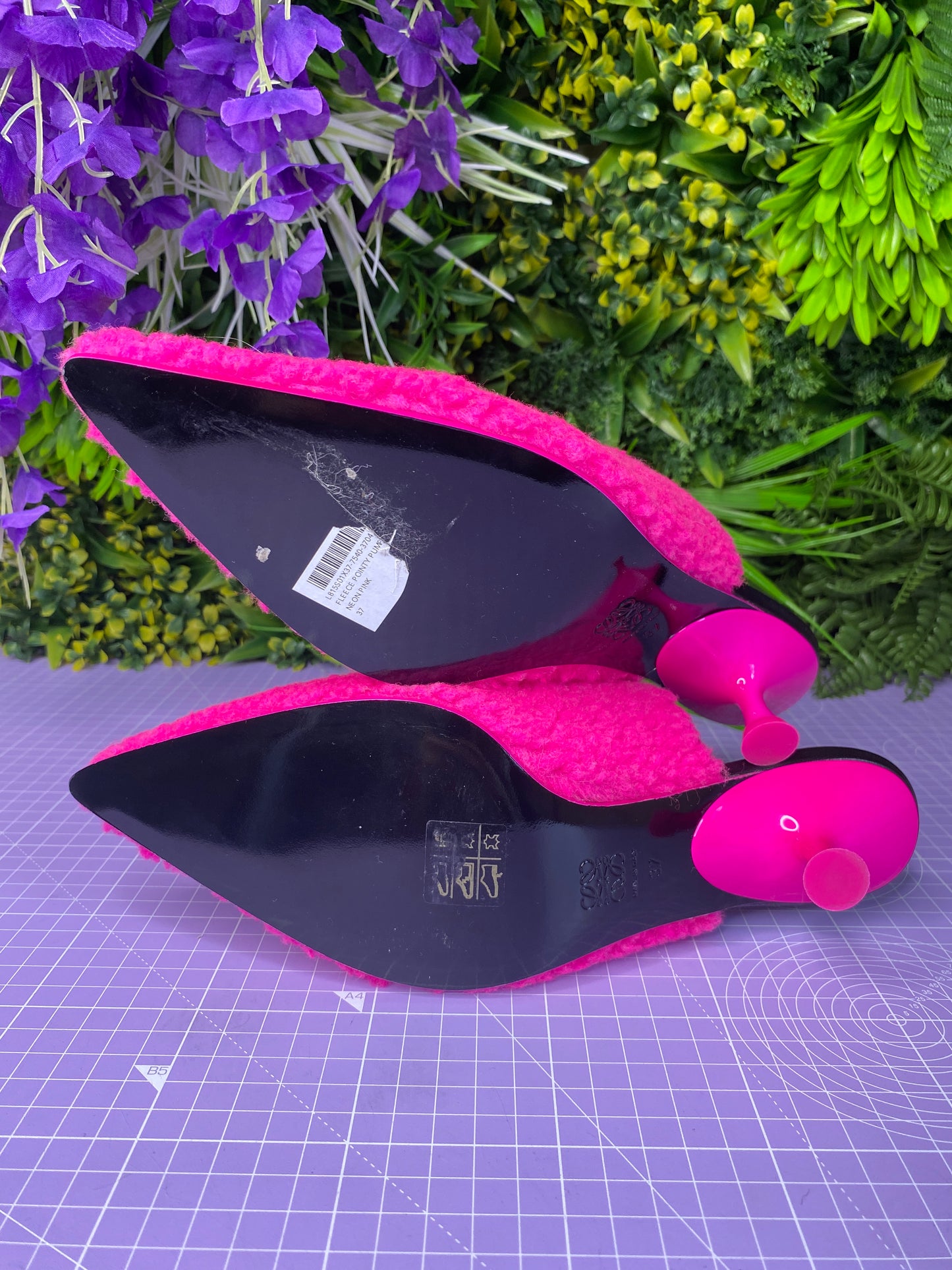 Brand New Neon Pink Shearling Kitten Heels 37/UK 4