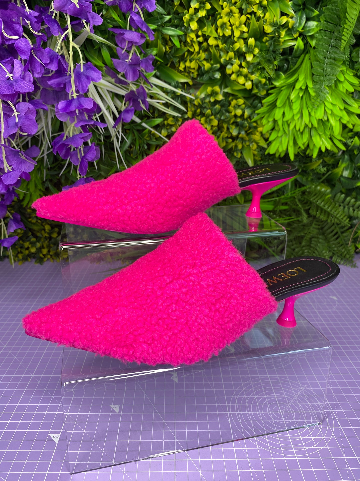 Brand New Neon Pink Shearling Kitten Heels 37/UK 4